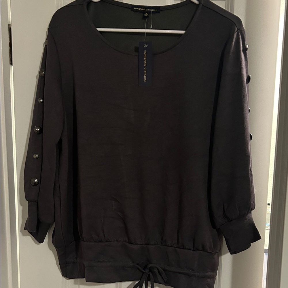 Adrienne Vittadini Dark Gray Button Sleeve Women's Top